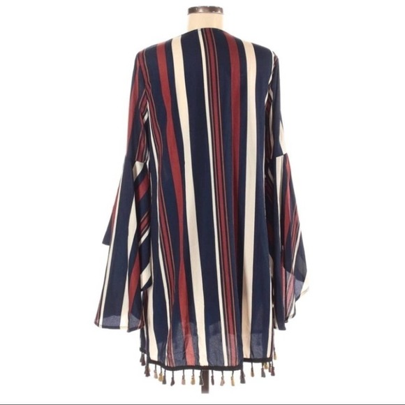 CALLIE MAC Tassel Embroidered Striped Boho Long Sleeve Dress Size Large - Picture 3 of 9